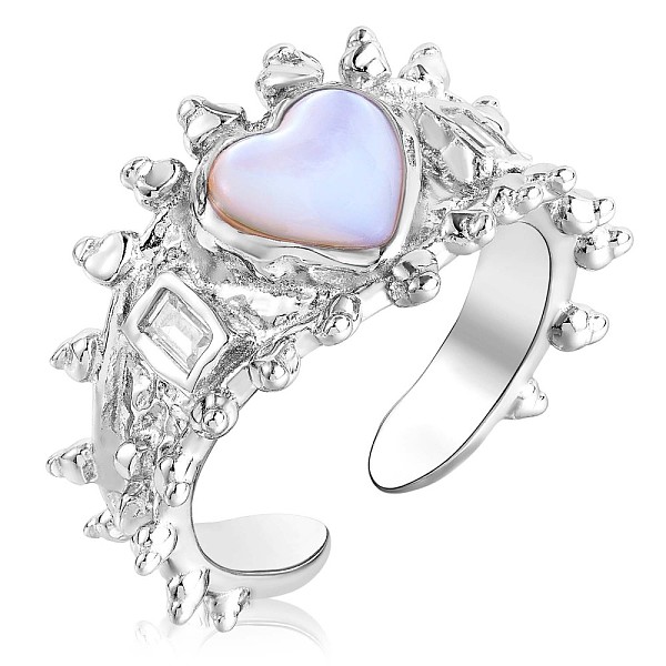 PandaHall Rhodium Plated 925 Sterling Silver Heart Open Cuff Ring, Natural Shell Chunky Ring with Clear Cubic Zirconia for Women, Platinum...
PandaHall Rhodium Plated 925 Sterling Silver Heart Open Cuff Ring, Natural Shell Chunky Ring with Clear Cubic Zirconia for Women, Platinum...