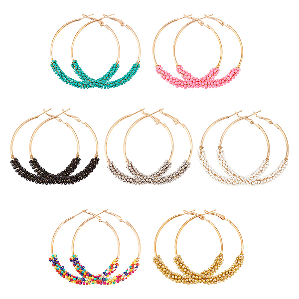 PandaHall ANATTASOUL 7 Pairs 7 Colors Glass Round Braided Beaded Hoop Earrings, Light Gold Alloy Big Hoop Earrings for Women, Mixed Color..., Multicolor
PandaHall ANATTASOUL 7 Pairs 7 Colors Glass Round Braided Beaded Hoop Earrings, Light Gold Alloy Big Hoop Earrings for Women, Mixed Color..., Multicolor
