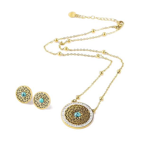 PandaHall Synthetic Turquoise Stud Earrings & Pendant Necklaces Sets, 304 Stainless Steel Rhinestone Jewelry Sets for Women, Round, 450mm...
PandaHall Synthetic Turquoise Stud Earrings & Pendant Necklaces Sets, 304 Stainless Steel Rhinestone Jewelry Sets for Women, Round, 450mm...