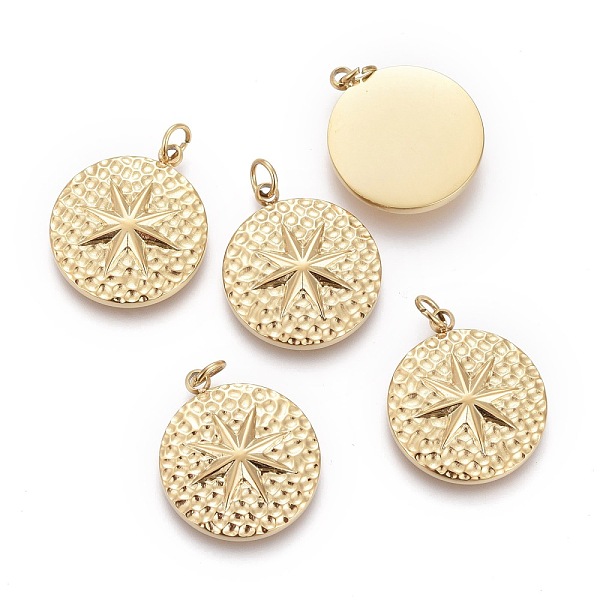 PandaHall Ion Plating(IP) 304 Stainless Steel Pendants, with Jump Rings, Textured, Flat Round with Star, Golden, 17.5x15x3mm, Hole: 2.6mm...
PandaHall Ion Plating(IP) 304 Stainless Steel Pendants, with Jump Rings, Textured, Flat Round with Star, Golden, 17.5x15x3mm, Hole: 2.6mm...