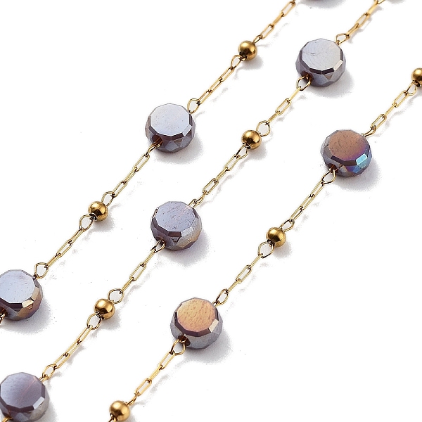 PandaHall 304 Stainless Steel Handmade Beaded Chain, with Electroplated Glass, with Spool, Soldered, Real 18K Gold Plated, Flat Round..., Purple
PandaHall 304 Stainless Steel Handmade Beaded Chain, with Electroplated Glass, with Spool, Soldered, Real 18K Gold Plated, Flat Round..., Purple