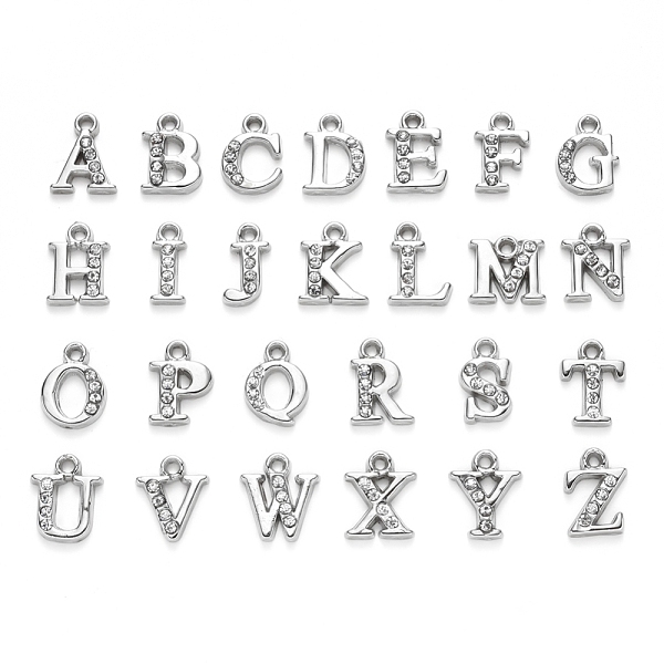 PandaHall Alloy Rhinestone Charms, Alphabet, Letter A~Z, Crystal, Platinum, 12.5~13.5x5.5~12x2.5mm, Hole: 1.4mm, 26pcs/set Alloy+Rhinestone..., Clear
PandaHall Alloy Rhinestone Charms, Alphabet, Letter A~Z, Crystal, Platinum, 12.5~13.5x5.5~12x2.5mm, Hole: 1.4mm, 26pcs/set Alloy+Rhinestone..., Clear