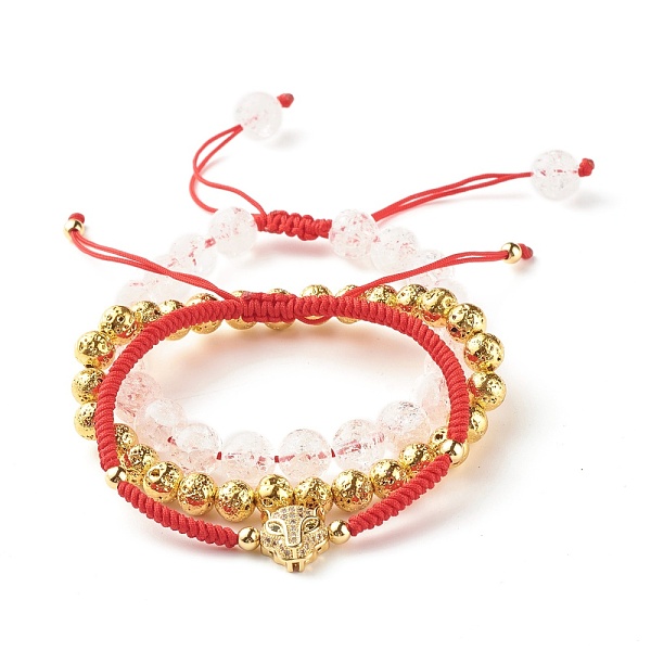 PandaHall Natural Crackle Quartz & Lava Rock Braided Bead Bracelets Set, Leopard Brass Cubic Zirconia Beads Bracelets for Women, Red, Golden...
PandaHall Natural Crackle Quartz & Lava Rock Braided Bead Bracelets Set, Leopard Brass Cubic Zirconia Beads Bracelets for Women, Red, Golden...