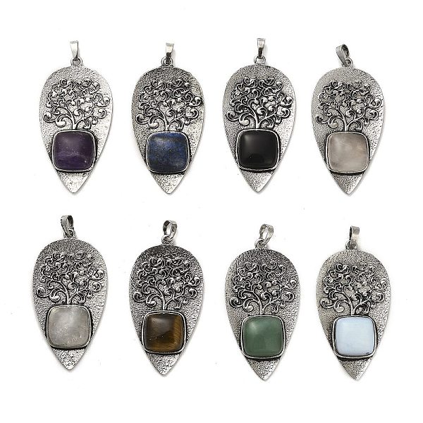 PandaHall Natural & Synthetic Mixed Gemstone Square Big Pendants, Rack Plating Antique Silver Plated Alloy Leaf Charms, Cadmium Free & Lead...
PandaHall Natural & Synthetic Mixed Gemstone Square Big Pendants, Rack Plating Antique Silver Plated Alloy Leaf Charms, Cadmium Free & Lead...