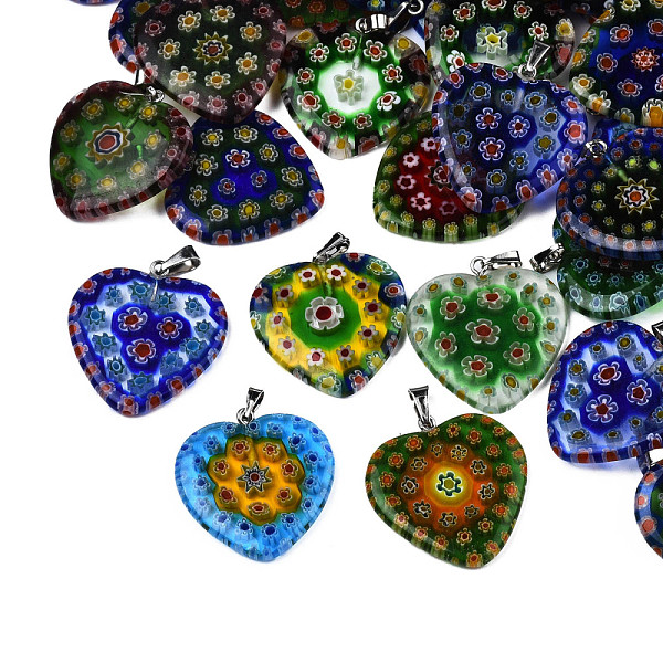 PandaHall Handmade Millefiori Glass Pendants, with Platinum Plated Iron Findings, Heart, Mixed Color, 27x24x3mm, Hole: 5x2mm Millefiori..., Multicolor
PandaHall Handmade Millefiori Glass Pendants, with Platinum Plated Iron Findings, Heart, Mixed Color, 27x24x3mm, Hole: 5x2mm Millefiori..., Multicolor