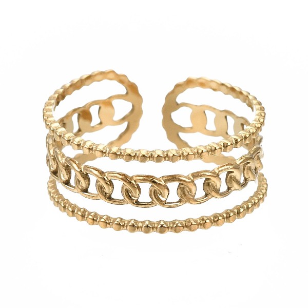 PandaHall 304 Stainless Steel Curb Chain Open Cuff Ring, Chunky Hollow Ring for Women, Golden, US Size 7 1/4(17.5mm) 304 Stainless Steel
PandaHall 304 Stainless Steel Curb Chain Open Cuff Ring, Chunky Hollow Ring for Women, Golden, US Size 7 1/4(17.5mm) 304 Stainless Steel