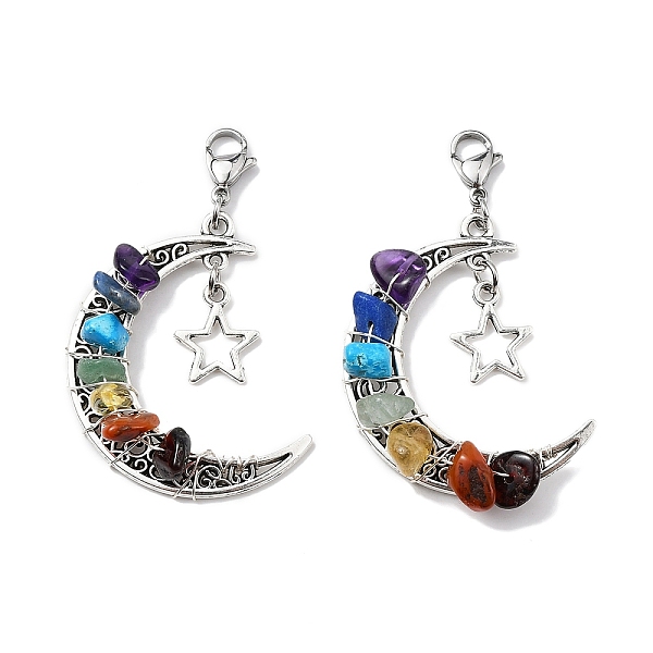PandaHall Wire Wrapped Chakra Synthetic & Natural Mixed Stone Chips & Alloy Moon/Star Pendant Decorations, with Lobster Claw Clasps, 54mm...
PandaHall Wire Wrapped Chakra Synthetic & Natural Mixed Stone Chips & Alloy Moon/Star Pendant Decorations, with Lobster Claw Clasps, 54mm...