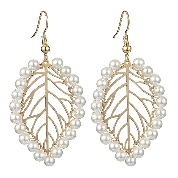 PandaHall Shell Pearl Dangle Earrings, Brass Hollow Leaf Drop Earrings, Golden, 54x27mm Shell Pearl Leaf
PandaHall Shell Pearl Dangle Earrings, Brass Hollow Leaf Drop Earrings, Golden, 54x27mm Shell Pearl Leaf
