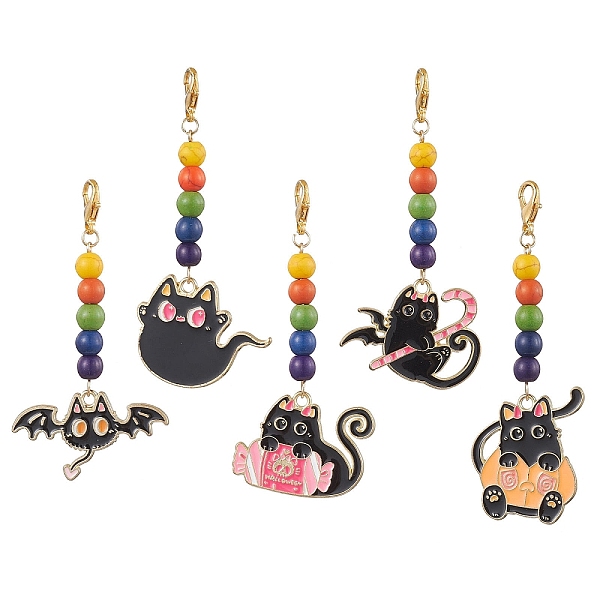 PandaHall 5Pcs 5 Styles Halloween Cat Alloy Enamel Pendant Decorations, Synthetic Turquoise Beads and Lobster Claw Clasps Charms for Bag Key..., Black
PandaHall 5Pcs 5 Styles Halloween Cat Alloy Enamel Pendant Decorations, Synthetic Turquoise Beads and Lobster Claw Clasps Charms for Bag Key..., Black