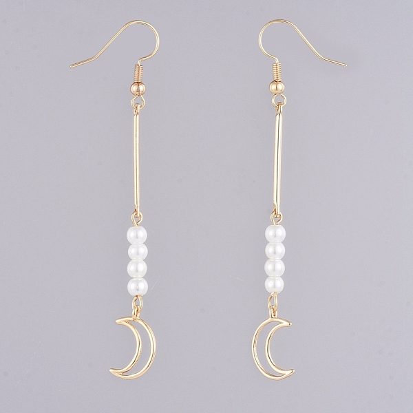 PandaHall Dangle Earrings, with Glass Pearl Beads, Iron Bar Links, Brass Pendant and Earring Hooks, Moon, Golden, 77mm, Pin: 0.6mm Glass
PandaHall Dangle Earrings, with Glass Pearl Beads, Iron Bar Links, Brass Pendant and Earring Hooks, Moon, Golden, 77mm, Pin: 0.6mm Glass