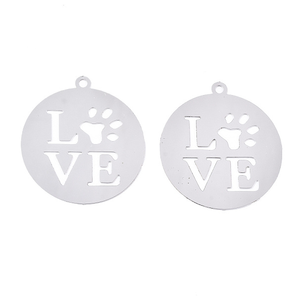 PandaHall 201 Stainless Steel Pendants, Etched Metal Embellishments, Flat Round with Word Love & Dog Footprint, Stainless Steel Color...
PandaHall 201 Stainless Steel Pendants, Etched Metal Embellishments, Flat Round with Word Love & Dog Footprint, Stainless Steel Color...