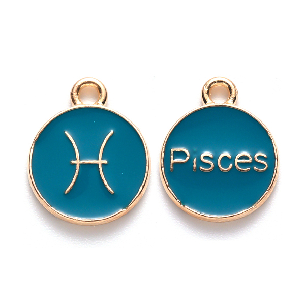 PandaHall Alloy Enamel Pendants, Cadmium Free & Lead Free, Flat Round with Constellation, Light Gold, Dark Cyan, Pisces, 15x12x2mm, Hole...
PandaHall Alloy Enamel Pendants, Cadmium Free & Lead Free, Flat Round with Constellation, Light Gold, Dark Cyan, Pisces, 15x12x2mm, Hole...