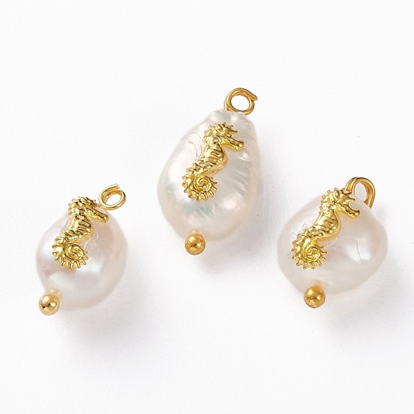 PandaHall Natural Keshi Pearl Pendants, with Alloy Cabochons and Brass Loops, Nuggets with Sea Horse, Golden, 13~16x8~9x5~8mm, Hole: 2mm...
PandaHall Natural Keshi Pearl Pendants, with Alloy Cabochons and Brass Loops, Nuggets with Sea Horse, Golden, 13~16x8~9x5~8mm, Hole: 2mm...