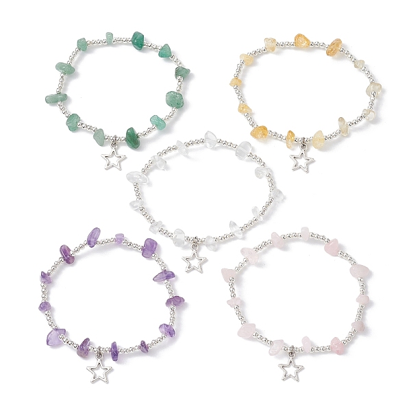 PandaHall Natural Mixed Gemstone Chip & Iron Beaded Stretch Bracelets, with Alloy Star Charms, Inner Diameter: 2-1/8 inch(5.4cm) Mixed Stone...
PandaHall Natural Mixed Gemstone Chip & Iron Beaded Stretch Bracelets, with Alloy Star Charms, Inner Diameter: 2-1/8 inch(5.4cm) Mixed Stone...