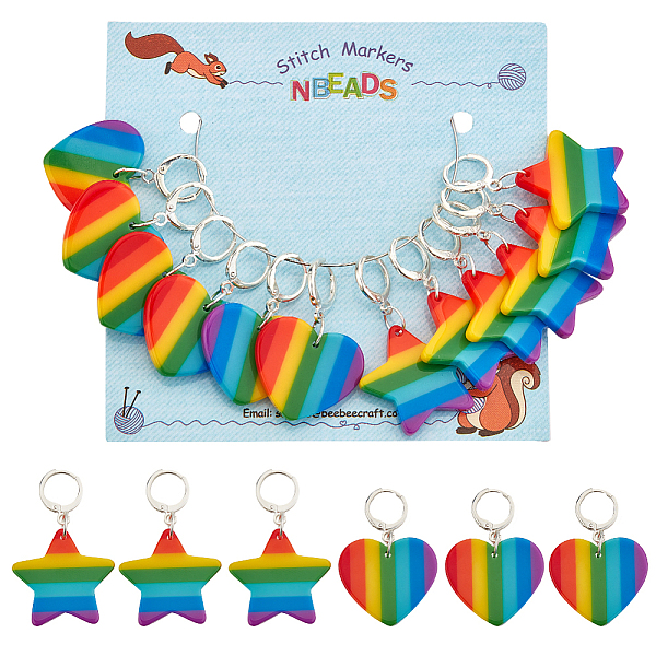 PandaHall 12Pcs 2 Style Striped Plastic Rainbow Heart & Star Charm Locking Stitch Markers, Silver Tone Brass Clasp Locking Stitch Marker...
PandaHall 12Pcs 2 Style Striped Plastic Rainbow Heart & Star Charm Locking Stitch Markers, Silver Tone Brass Clasp Locking Stitch Marker...