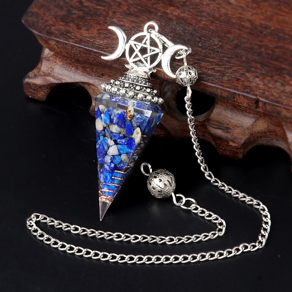 PandaHall Natural Lapis Lazuli Chip & Resin Orgonite Dowsing Pendulum Big Pendants, with Platinum Plated Metal Triple Moon Pentagram...
PandaHall Natural Lapis Lazuli Chip & Resin Orgonite Dowsing Pendulum Big Pendants, with Platinum Plated Metal Triple Moon Pentagram...