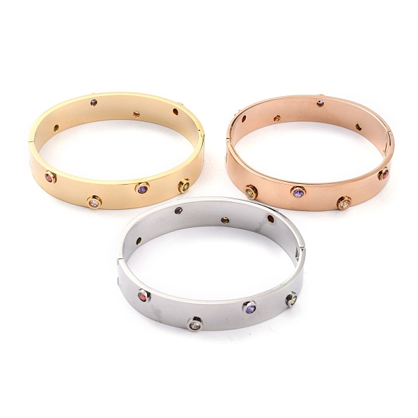 PandaHall 304 Stainless Steel Bangles, with Rhinestone, Colorful, Mixed Color, Inner Diameter: 2-1/4x1-7/8 inch(5.85x4.8cm) 304 Stainless..., Multicolor
PandaHall 304 Stainless Steel Bangles, with Rhinestone, Colorful, Mixed Color, Inner Diameter: 2-1/4x1-7/8 inch(5.85x4.8cm) 304 Stainless..., Multicolor
