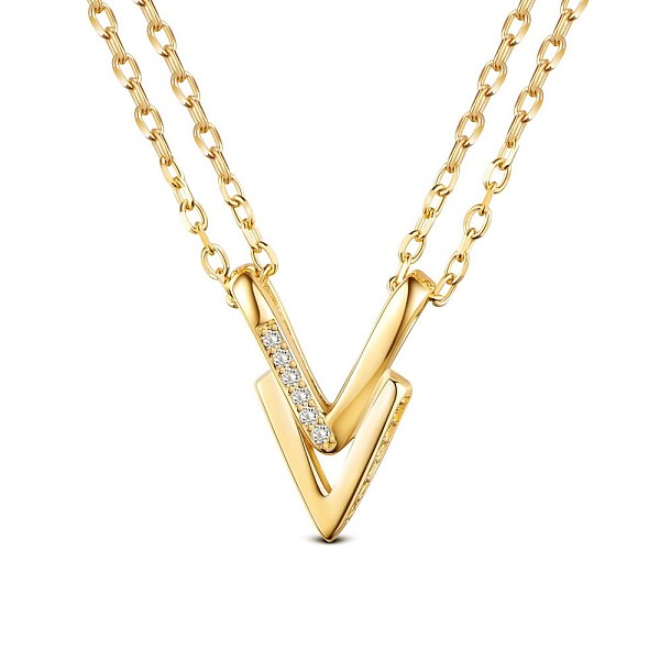 PandaHall SHEGRACE Wonderful 925 Sterling Silver Necklaces, with AAA Cubic Zircon Paved V Pendant, Golden, 15.7 inch(40cm) Sterling Silver
PandaHall SHEGRACE Wonderful 925 Sterling Silver Necklaces, with AAA Cubic Zircon Paved V Pendant, Golden, 15.7 inch(40cm) Sterling Silver