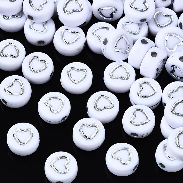 PandaHall Opaque White Acrylic Beads, Flat Round with Silver Heart, White, 7x3.5mm, Hole: 1.5mm, about 3600~3700pcs/500g Acrylic Flat Round...
PandaHall Opaque White Acrylic Beads, Flat Round with Silver Heart, White, 7x3.5mm, Hole: 1.5mm, about 3600~3700pcs/500g Acrylic Flat Round...
