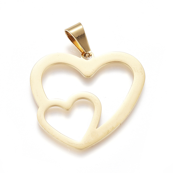 PandaHall 304 Stainless Steel Pendants, Large Hole Pendants, Double Heart, Golden, 31x33x1mm, Hole: 9mm 304 Stainless Steel Heart
PandaHall 304 Stainless Steel Pendants, Large Hole Pendants, Double Heart, Golden, 31x33x1mm, Hole: 9mm 304 Stainless Steel Heart