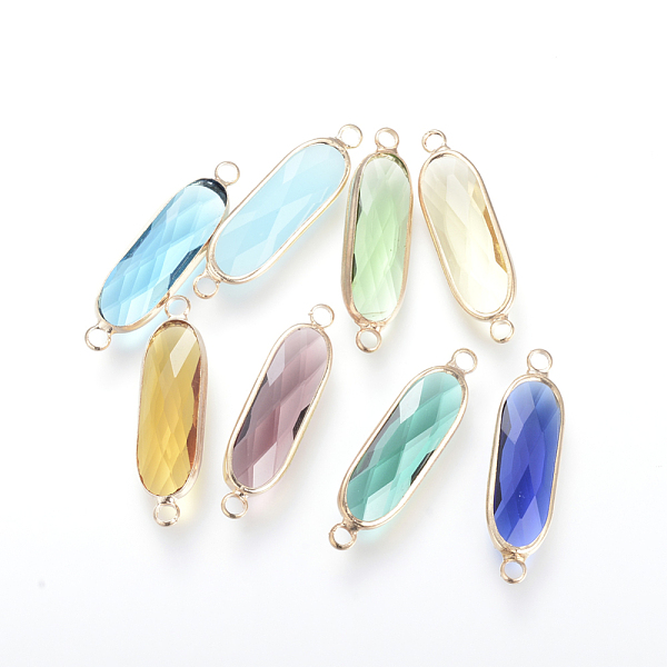 PandaHall Glass Links connectors, with Brass Findings, Faceted, Oval, Mixed Color, 31.5x8.5x4.5mm, Hole: 2.5mm Glass Oval Multicolor
PandaHall Glass Links connectors, with Brass Findings, Faceted, Oval, Mixed Color, 31.5x8.5x4.5mm, Hole: 2.5mm Glass Oval Multicolor