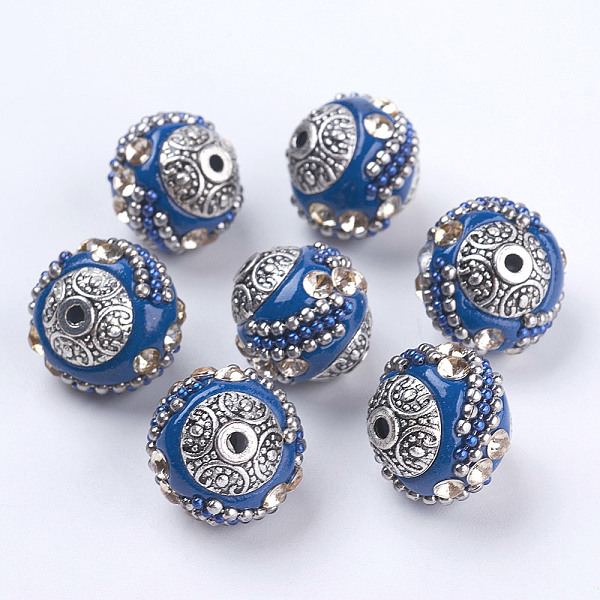 PandaHall Handmade Indonesia Beads, with Crystal Rhinestones and Alloy Cores, Round, Antique Silver, Royal Blue, 14~16x14~16mm, Hole: 1.5mm..., Clear
PandaHall Handmade Indonesia Beads, with Crystal Rhinestones and Alloy Cores, Round, Antique Silver, Royal Blue, 14~16x14~16mm, Hole: 1.5mm..., Clear
