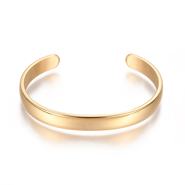 PandaHall Ion Plating(IP) 304 Stainless Steel Cuff Bangles, Golden, 2-1/4x1-5/8 inch(5.7x4cm), 8mm 304 Stainless Steel
PandaHall Ion Plating(IP) 304 Stainless Steel Cuff Bangles, Golden, 2-1/4x1-5/8 inch(5.7x4cm), 8mm 304 Stainless Steel