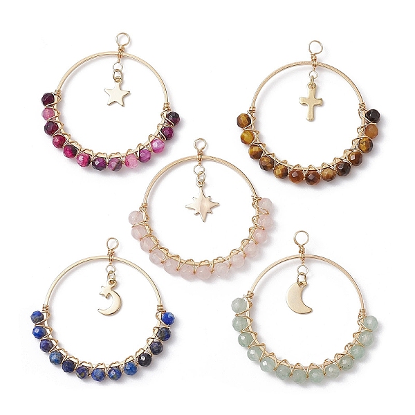 PandaHall Natural Mixed Gemstone Faceted Round Pendants, Golden Plated Brass Cross & Moon & Star Charms, Mixed Dyed and Undyed...
PandaHall Natural Mixed Gemstone Faceted Round Pendants, Golden Plated Brass Cross & Moon & Star Charms, Mixed Dyed and Undyed...