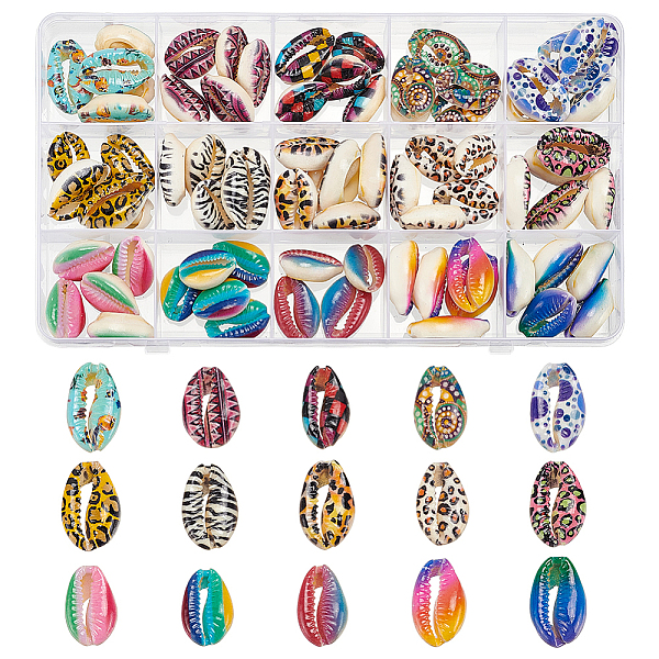 PandaHall WADORN 75Pcs 15 Style Printed Natural Cowrie Shell Beads, No Hole/Undrilled, Rainbow Style, Shell Shape, Mixed Color..., Multicolor
PandaHall WADORN 75Pcs 15 Style Printed Natural Cowrie Shell Beads, No Hole/Undrilled, Rainbow Style, Shell Shape, Mixed Color..., Multicolor
