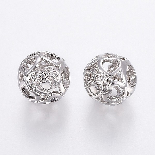 PandaHall Brass Micro Pave Cubic Zirconia European Beads, Large Hole Beads, Hollow, Rondelle with Heart, Clear, Platinum, 10.5x9mm, Hole...
PandaHall Brass Micro Pave Cubic Zirconia European Beads, Large Hole Beads, Hollow, Rondelle with Heart, Clear, Platinum, 10.5x9mm, Hole...