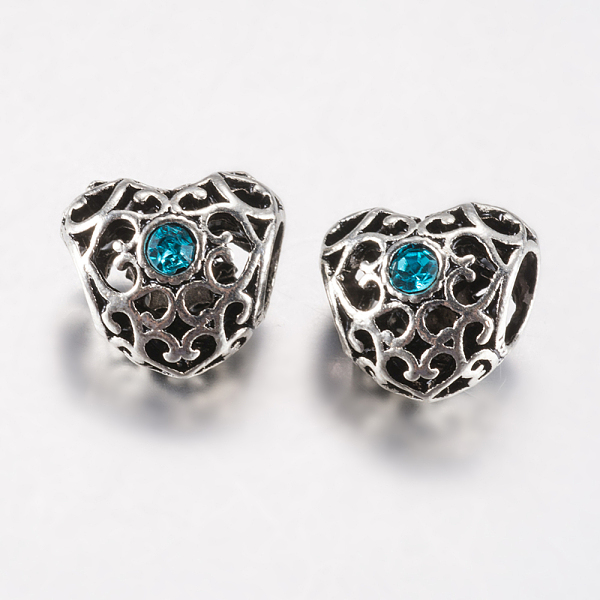 PandaHall Tibetan Style Alloy Rhinestone European Beads, Large Hole Beads, Heart, Antique Silver, Light Blue, 12x12.5x10mm, Hole: 5mm...
PandaHall Tibetan Style Alloy Rhinestone European Beads, Large Hole Beads, Heart, Antique Silver, Light Blue, 12x12.5x10mm, Hole: 5mm...