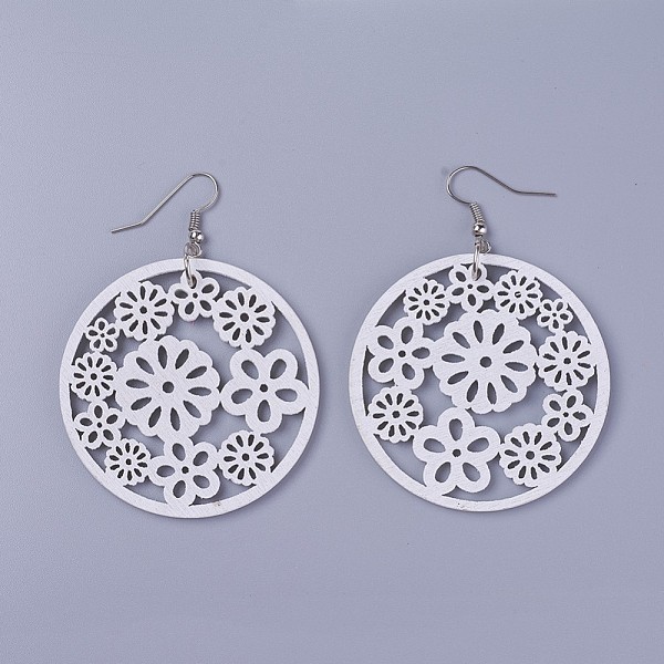 PandaHall Wood Dangle Earrings, with Platinum Tone Iron Earring Hooks, Flat Round with Flower, White, 70mm, Pendants: 49.5x2~2.5mm, Pin...
PandaHall Wood Dangle Earrings, with Platinum Tone Iron Earring Hooks, Flat Round with Flower, White, 70mm, Pendants: 49.5x2~2.5mm, Pin...