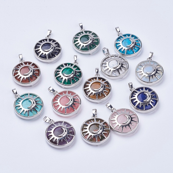 PandaHall Natural & Synthetic Mixed Stone Pendants, with Brass Findings, Flat Round with Sun & Moon, Platinum, 31x27.5x8mm, Hole: 5x7mm...
PandaHall Natural & Synthetic Mixed Stone Pendants, with Brass Findings, Flat Round with Sun & Moon, Platinum, 31x27.5x8mm, Hole: 5x7mm...