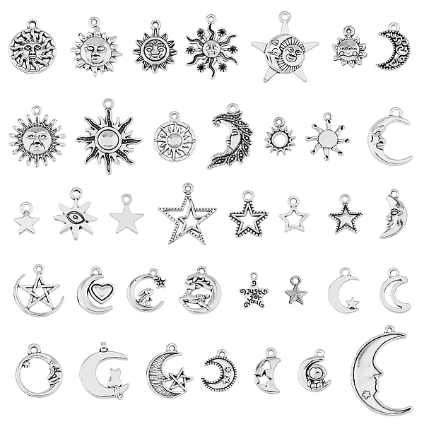 PandaHall HOBBIESAY Tibetan Style Alloy Pendants, Sun & Moon & Star Charms, Antique Silver, 11~32x8~24x1.5~4mm, Hole: 1.8mm, 37pcs/set, 2...
PandaHall HOBBIESAY Tibetan Style Alloy Pendants, Sun & Moon & Star Charms, Antique Silver, 11~32x8~24x1.5~4mm, Hole: 1.8mm, 37pcs/set, 2...