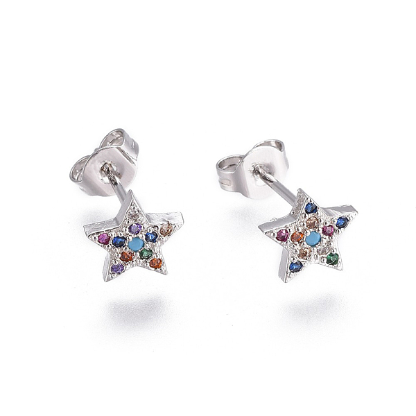 PandaHall Brass Micro Pave Cubic Zirconia Stud Earrings, with Brass Ear Nuts, Star, Colorful, Platinum, 7x7.5mm, Pin: 0.7mm Cubic Zirconia
PandaHall Brass Micro Pave Cubic Zirconia Stud Earrings, with Brass Ear Nuts, Star, Colorful, Platinum, 7x7.5mm, Pin: 0.7mm Cubic Zirconia