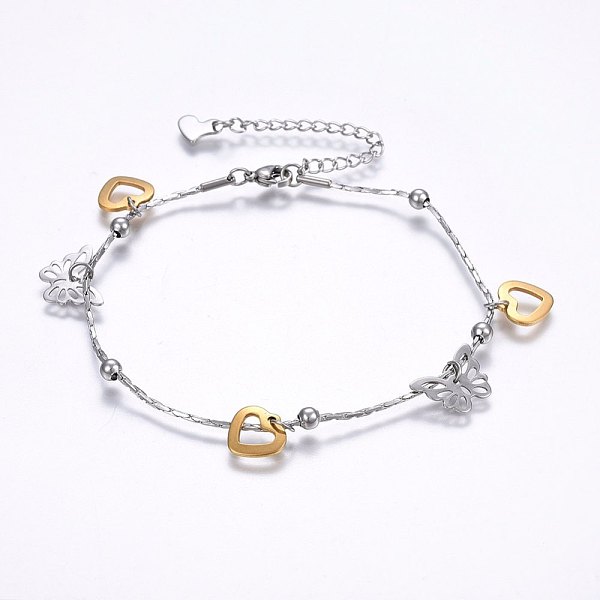 PandaHall 304 Stainless Steel Charm Bracelets, with Lobster Claw Clasps, Heart and Butterfly, Golden & Stainless Steel Color, 8-5/8 inch...
PandaHall 304 Stainless Steel Charm Bracelets, with Lobster Claw Clasps, Heart and Butterfly, Golden & Stainless Steel Color, 8-5/8 inch...