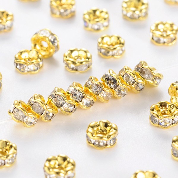 PandaHall Brass Rhinestone Spacer Beads, Grade AAA, Wavy Edge, Nickel Free, Golden Metal Color, Rondelle, Crystal, 4x2mm, Hole: 1mm..., Clear
PandaHall Brass Rhinestone Spacer Beads, Grade AAA, Wavy Edge, Nickel Free, Golden Metal Color, Rondelle, Crystal, 4x2mm, Hole: 1mm..., Clear