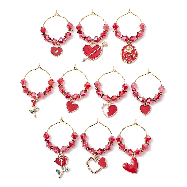 PandaHall Valentine's Day Alloy Enamel Pendants Wine Glass Charms Sets, with Brass Hoop Earrings Findings and Glass Beads, Rose/Heart/Lock..., Red
PandaHall Valentine's Day Alloy Enamel Pendants Wine Glass Charms Sets, with Brass Hoop Earrings Findings and Glass Beads, Rose/Heart/Lock..., Red