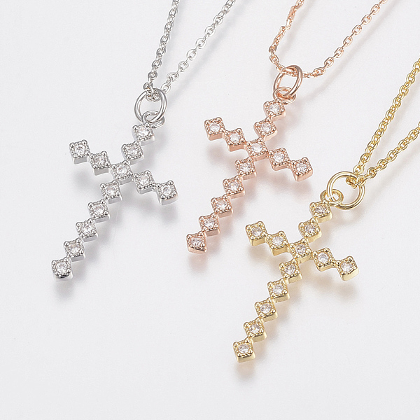 PandaHall Brass Cubic Zirconia Pendant Necklaces, Cross, Mixed Color, 17.71 inch(45cm), 1~1.2mm Cubic Zirconia Clear
PandaHall Brass Cubic Zirconia Pendant Necklaces, Cross, Mixed Color, 17.71 inch(45cm), 1~1.2mm Cubic Zirconia Clear