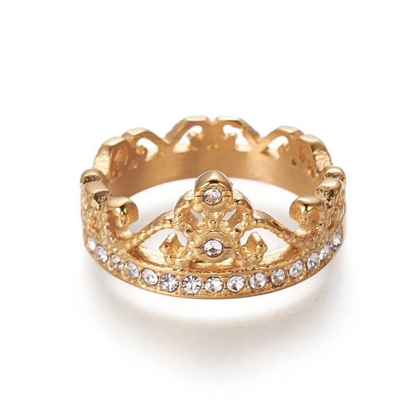 PandaHall Ion Plating(IP) 304 Stainless Steel Finger Rings, with Rhinestone, Crown, Golden, Size 6~9, 16~19mm Stainless Steel+Rhinestone..., Clear
PandaHall Ion Plating(IP) 304 Stainless Steel Finger Rings, with Rhinestone, Crown, Golden, Size 6~9, 16~19mm Stainless Steel+Rhinestone..., Clear