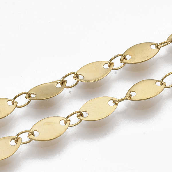 PandaHall 304 Stainless Steel Link Chains, Horse Eye Sequin Chains, Soldered, Golden, horse eye: 8x4x0.3mm, link: 3.6x2.3x0.3mm, about 39.37...
PandaHall 304 Stainless Steel Link Chains, Horse Eye Sequin Chains, Soldered, Golden, horse eye: 8x4x0.3mm, link: 3.6x2.3x0.3mm, about 39.37...