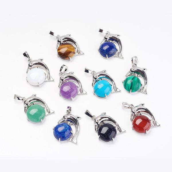 PandaHall Natural & Synthetic Mixed Stone Pendants, with Brass Findings, Dolphin, Platinum, 30x23x8mm, Hole: 5x8mm Mixed Stone Dolphin
PandaHall Natural & Synthetic Mixed Stone Pendants, with Brass Findings, Dolphin, Platinum, 30x23x8mm, Hole: 5x8mm Mixed Stone Dolphin