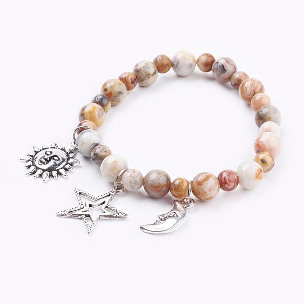 PandaHall Natural Crazy Agate Charm Bracelets, with Tibetan Style Pendants, Sun & Star & Moon, 2-1/4 inch(57mm) Natural Agate Multicolor
PandaHall Natural Crazy Agate Charm Bracelets, with Tibetan Style Pendants, Sun & Star & Moon, 2-1/4 inch(57mm) Natural Agate Multicolor