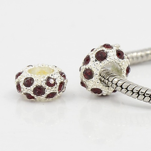 PandaHall Alloy Rhinestone European Beads, Large Hole Beads, Rondelle, Silver Color Plated, Dark Red Coral, 11x6mm, Hole: 5mm...
PandaHall Alloy Rhinestone European Beads, Large Hole Beads, Rondelle, Silver Color Plated, Dark Red Coral, 11x6mm, Hole: 5mm...