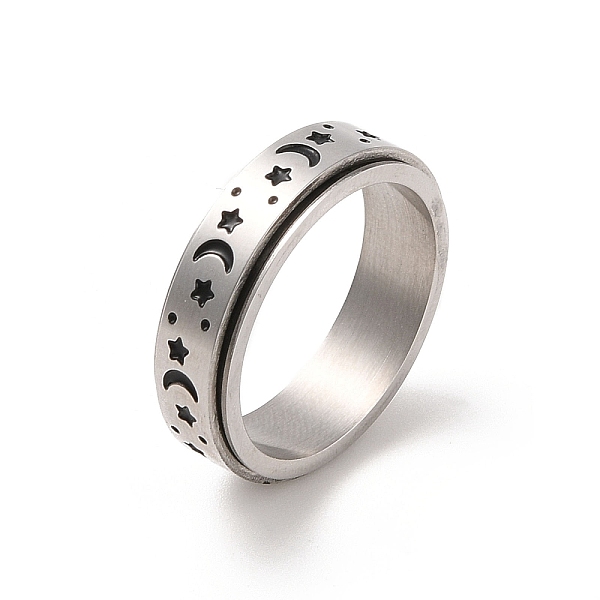 PandaHall Rotatable 304 Stainless Steel Finger Ring, Moon & Star, Stainless Steel Color, 6mm, Inner Diameter: 17.4mm 304 Stainless Steel
PandaHall Rotatable 304 Stainless Steel Finger Ring, Moon & Star, Stainless Steel Color, 6mm, Inner Diameter: 17.4mm 304 Stainless Steel