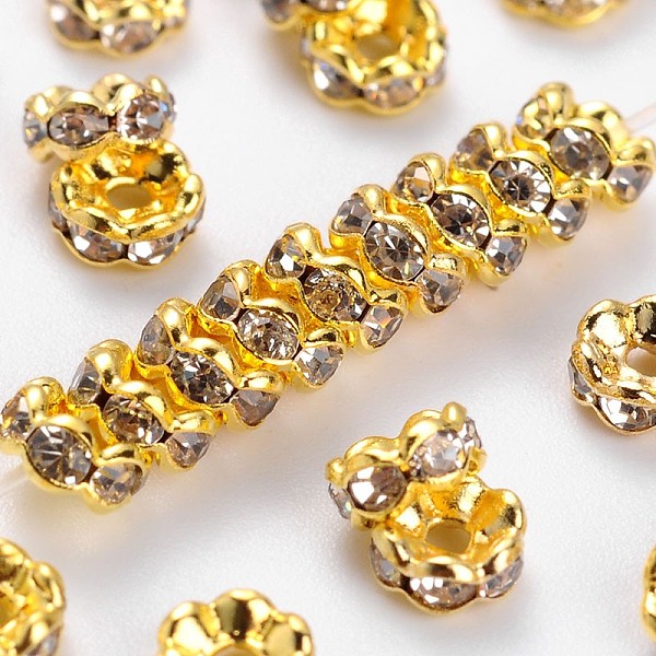 PandaHall Brass Rhinestone Spacer Beads, Wavy Edge, Crystal, Nickel Free, Golden, 4x2mm, Hole: 1mm Brass+Rhinestone Rondelle Clear
PandaHall Brass Rhinestone Spacer Beads, Wavy Edge, Crystal, Nickel Free, Golden, 4x2mm, Hole: 1mm Brass+Rhinestone Rondelle Clear