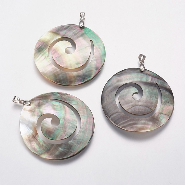 PandaHall Black Lip Shell Pendants, with Platinum Tone Brass Bail, Vortex, 45x45x4mm, Hole: 4x4.5mm Black Lip Shell Flat Round
PandaHall Black Lip Shell Pendants, with Platinum Tone Brass Bail, Vortex, 45x45x4mm, Hole: 4x4.5mm Black Lip Shell Flat Round