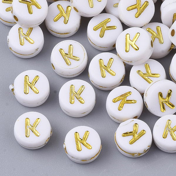PandaHall Plating Acrylic Beads, Golden Metal Enlaced, Horizontal Hole, Flat Round with Alphabet, White, Letter.K, 7x3.5mm, Hole: 1.2mm...
PandaHall Plating Acrylic Beads, Golden Metal Enlaced, Horizontal Hole, Flat Round with Alphabet, White, Letter.K, 7x3.5mm, Hole: 1.2mm...