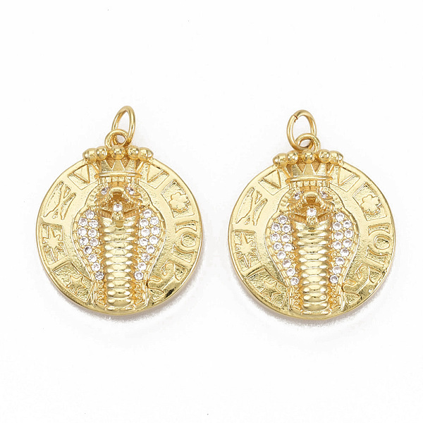 PandaHall Brass Micro Pave Cubic Zirconia Pendants, with Jump Rings, Nickel Free, Flat Round with Snake Crown, Real 16K Gold Plated, Clear...
PandaHall Brass Micro Pave Cubic Zirconia Pendants, with Jump Rings, Nickel Free, Flat Round with Snake Crown, Real 16K Gold Plated, Clear...