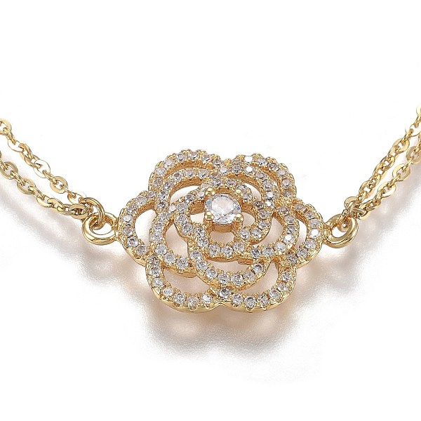 PandaHall Brass Micro Pave Clear Cubic Zirconia Link Bracelets, with 304 Stainless Steel Cable Chains, Flower, Golden, 7-1/8 inch(18cm) 304...
PandaHall Brass Micro Pave Clear Cubic Zirconia Link Bracelets, with 304 Stainless Steel Cable Chains, Flower, Golden, 7-1/8 inch(18cm) 304...